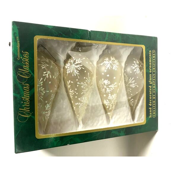 4 VTG Commodore Christmas Classics Ornaments Glass Teardrop Frosted European - Picture 4 of 9